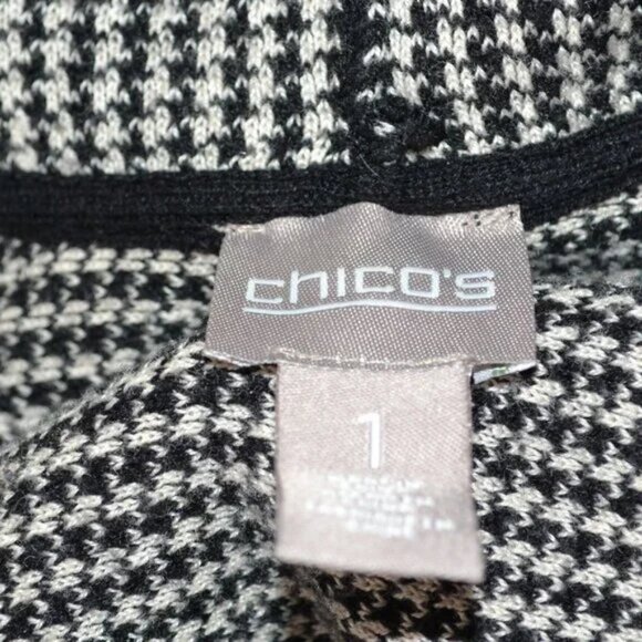 Chicos Black White Houndstooth Contrast Color Block Cardigan Sweater Blazer 1 M - Picture 5 of 5